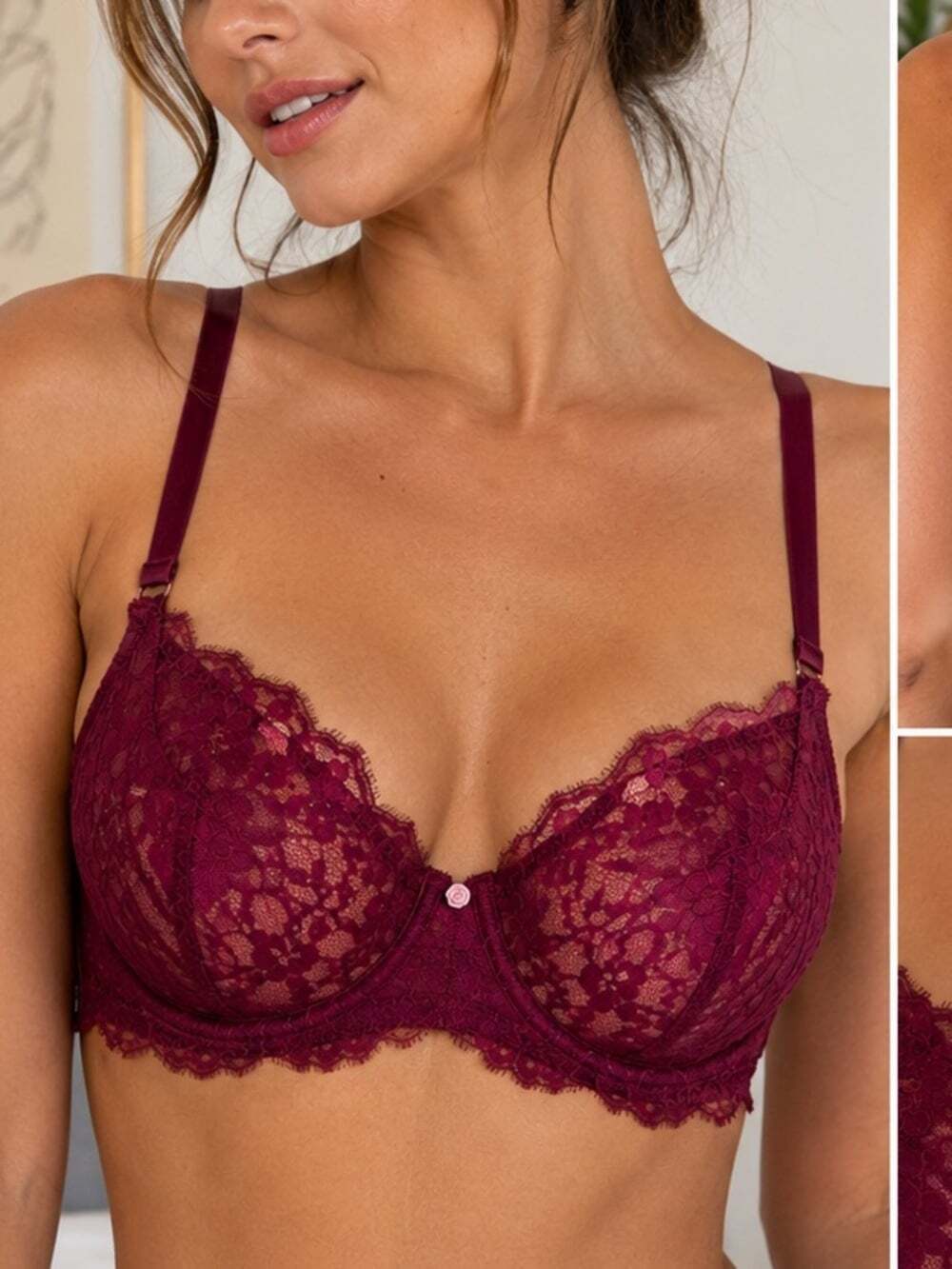Victoria’s Secret Dream Angels Lace Balconette Bra | 34DD | Burgundy